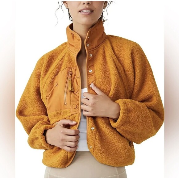 FP Movement Faux Fur Hit The Slopes Snap Jacket Mustard XL - Picture 4 of 16